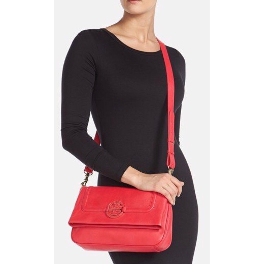 Tory Burch Deep Coral Foldover Messenger Bag